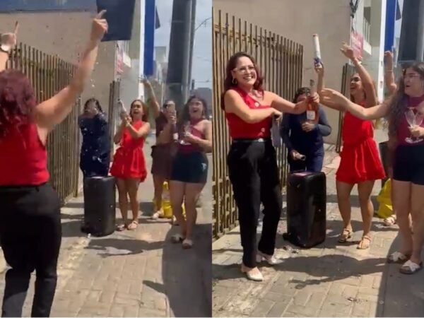 Enfermeira comemora divórcio com espumante na porta de cartório no TO